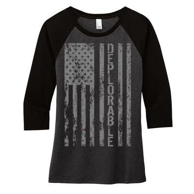 Deplorable United States of America USA Vintage Flag Women's Tri-Blend 3/4-Sleeve Raglan Shirt