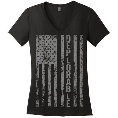 Deplorable United States of America USA Vintage Flag Women's V-Neck T-Shirt