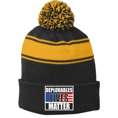 Deplorables Lives Matter USA Vote Trump 2020 Stripe Pom Pom Beanie