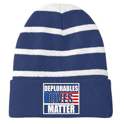 Deplorables Lives Matter USA Vote Trump 2020 Striped Beanie with Solid Band