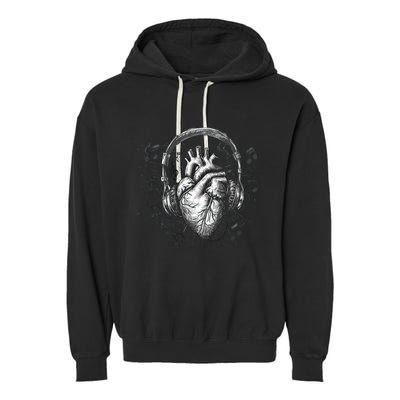 Dark Edgy Realistic Heart With Headphone Gothic Rock Cute Gift Garment-Dyed Fleece Hoodie