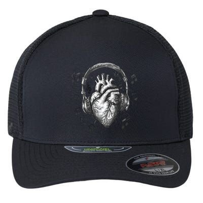 Dark Edgy Realistic Heart With Headphone Gothic Rock Cute Gift Flexfit Unipanel Trucker Cap