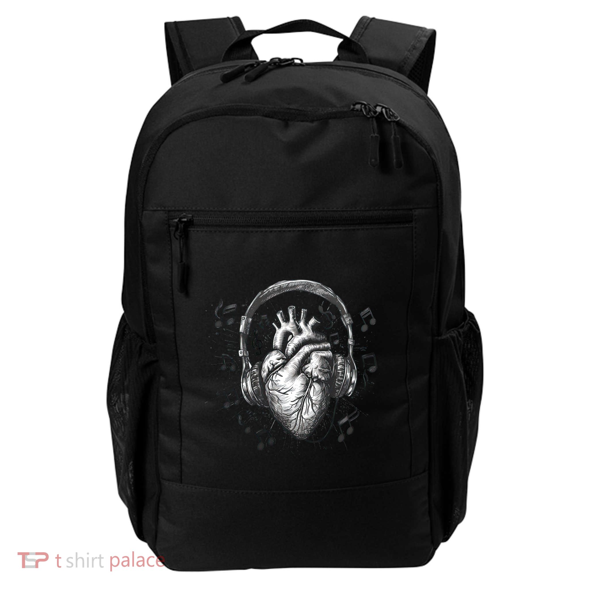 Dark Edgy Realistic Heart With Headphone Gothic Rock Cute Gift Daily Commute Backpack