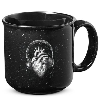 Dark Edgy Realistic Heart With Headphone Gothic Rock Cute Gift 15oz Campfire Ceramic Mug