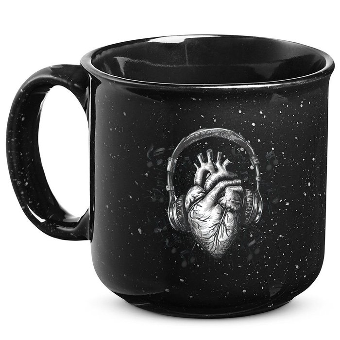 Dark Edgy Realistic Heart With Headphone Gothic Rock Cute Gift 15oz Campfire Ceramic Mug