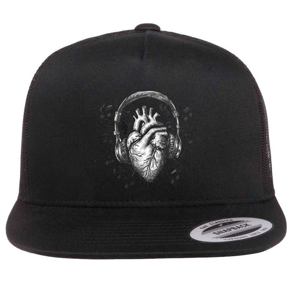 Dark Edgy Realistic Heart With Headphone Gothic Rock Cute Gift Flat Bill Trucker Hat