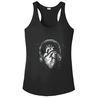 Dark Edgy Realistic Heart With Headphone Gothic Rock Cute Gift Ladies PosiCharge Competitor Racerback Tank