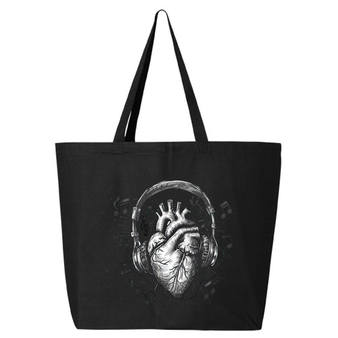 Dark Edgy Realistic Heart With Headphone Gothic Rock Cute Gift 25L Jumbo Tote