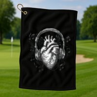 Dark Edgy Realistic Heart With Headphone Gothic Rock Cute Gift Golf Towel