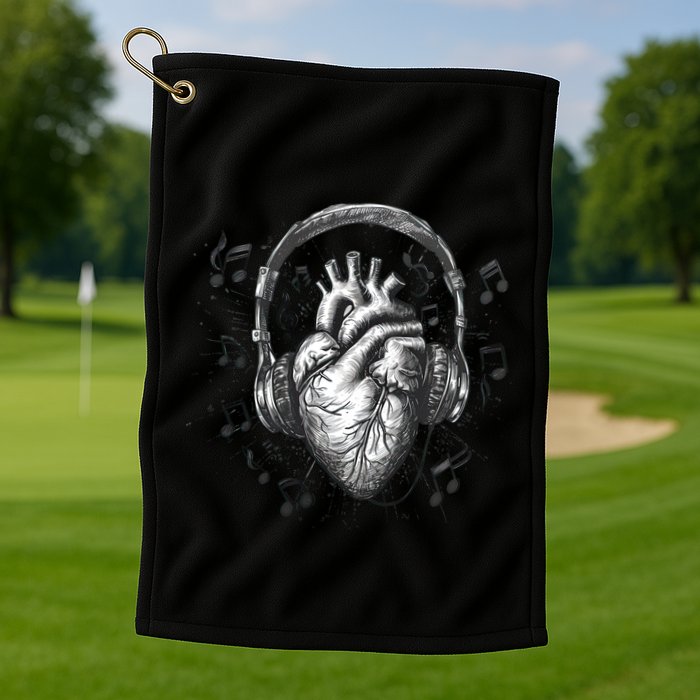 Dark Edgy Realistic Heart With Headphone Gothic Rock Cute Gift Golf Towel
