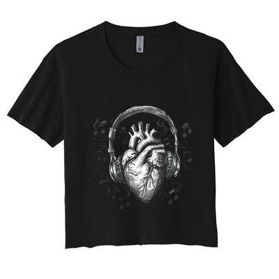 Dark Edgy Realistic Heart With Headphone Gothic Rock Cute Gift Crop Top