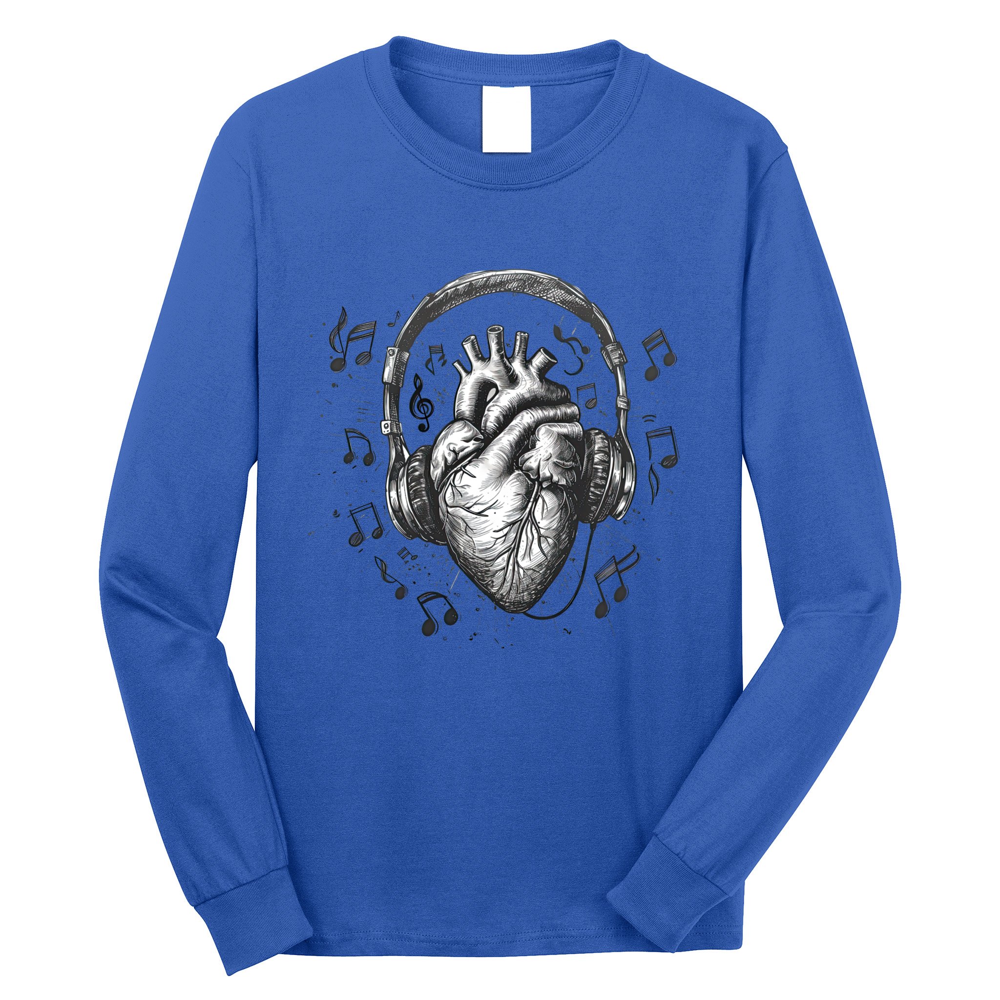 Dark Edgy Realistic Heart With Headphone Gothic Rock Cute Gift Long Sleeve Shirt