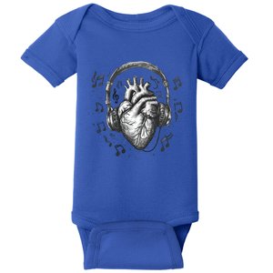 Dark Edgy Realistic Heart With Headphone Gothic Rock Cute Gift Baby Bodysuit