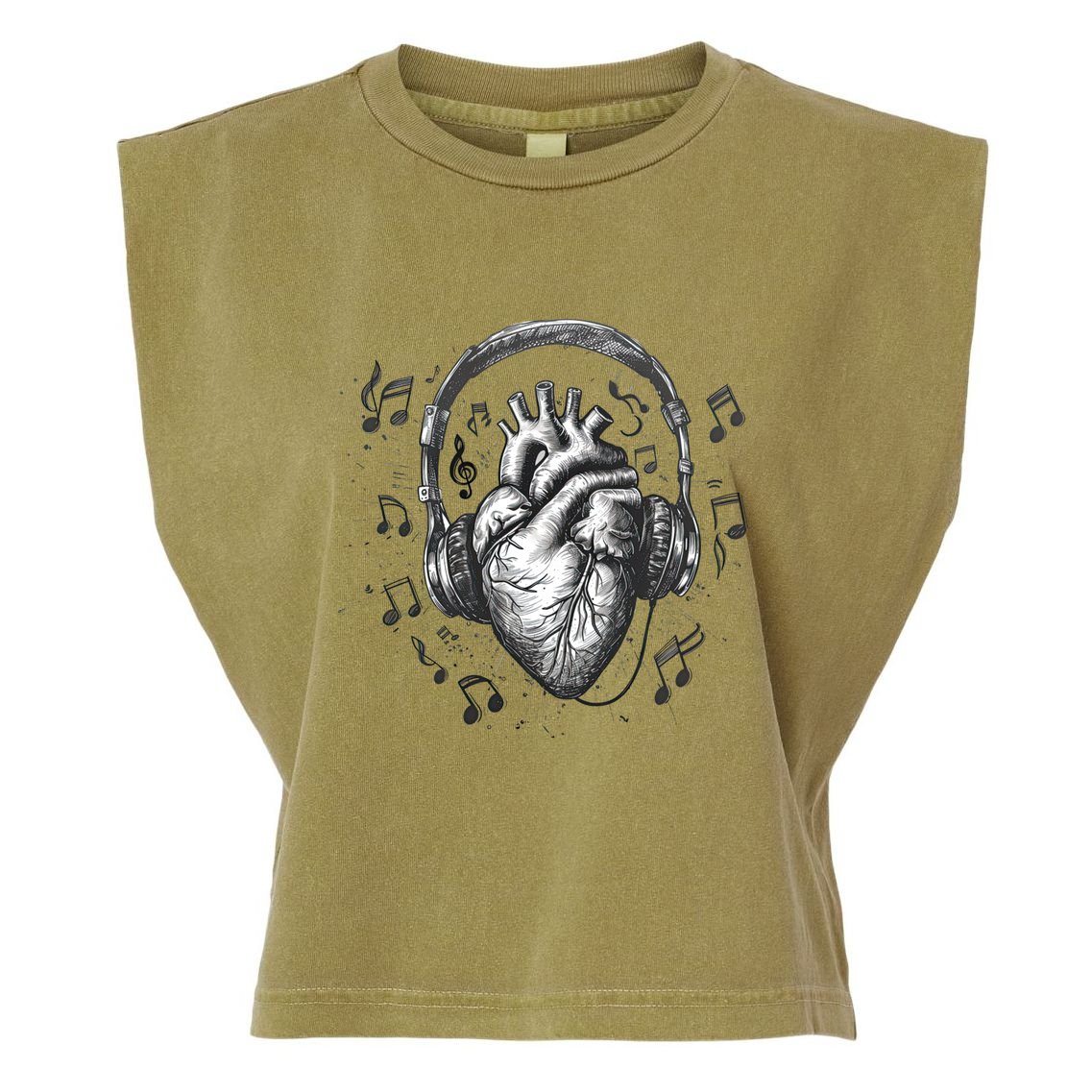 Dark Edgy Realistic Heart With Headphone Gothic Rock Cute Gift Garment-Dyed Women's Muscle Tee