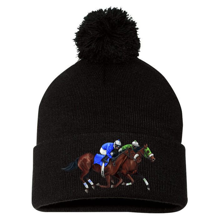 Derby Horse Racing Pom Pom 12in Knit Beanie