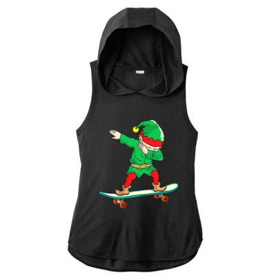 Dabbing Elf Skateboarding Boys Skateboarder Christmas Ladies PosiCharge Tri-Blend Wicking Draft Hoodie Tank