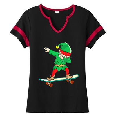 Dabbing Elf Skateboarding Boys Skateboarder Christmas Ladies Halftime Notch Neck Tee