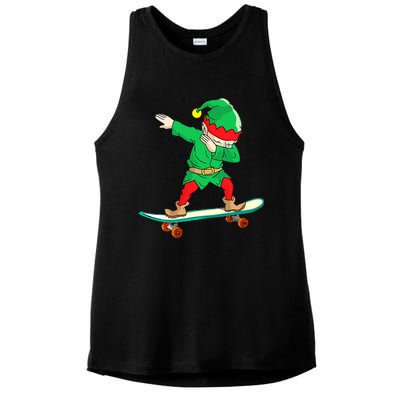 Dabbing Elf Skateboarding Boys Skateboarder Christmas Ladies PosiCharge Tri-Blend Wicking Tank