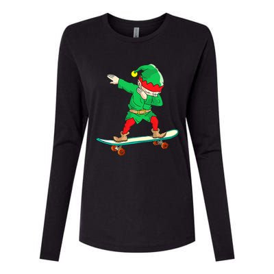 Dabbing Elf Skateboarding Boys Skateboarder Christmas Womens Cotton Relaxed Long Sleeve T-Shirt