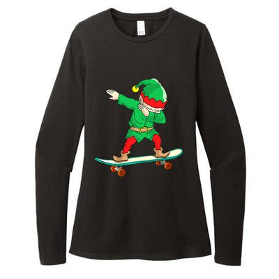 Dabbing Elf Skateboarding Boys Skateboarder Christmas Womens CVC Long Sleeve Shirt