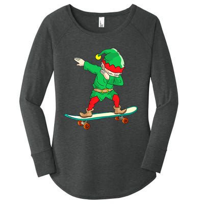 Dabbing Elf Skateboarding Boys Skateboarder Christmas Women's Perfect Tri Tunic Long Sleeve Shirt