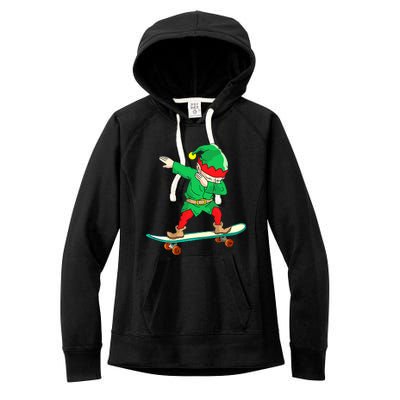 Dabbing Elf Skateboarding Boys Skateboarder Christmas Women's Fleece Hoodie