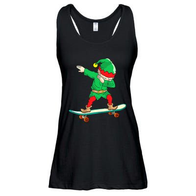 Dabbing Elf Skateboarding Boys Skateboarder Christmas Ladies Essential Flowy Tank