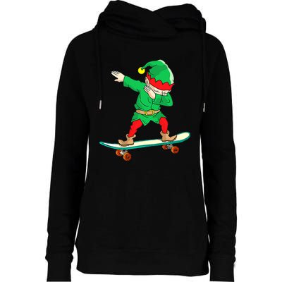 Dabbing Elf Skateboarding Boys Skateboarder Christmas Womens Funnel Neck Pullover Hood