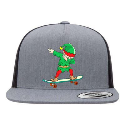 Dabbing Elf Skateboarding Boys Skateboarder Christmas Flat Bill Trucker Hat