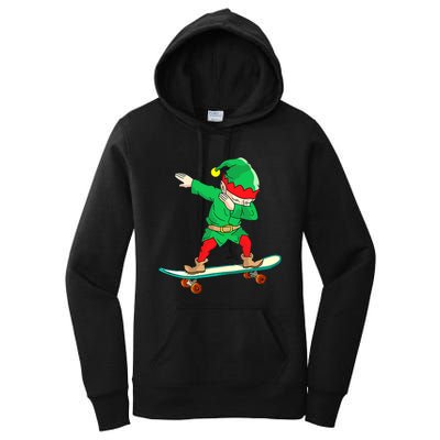 Dabbing Elf Skateboarding Boys Skateboarder Christmas Women's Pullover Hoodie