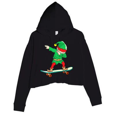 Dabbing Elf Skateboarding Boys Skateboarder Christmas Crop Fleece Hoodie