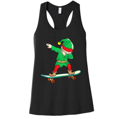 Dabbing Elf Skateboarding Boys Skateboarder Christmas Women's Racerback Tank