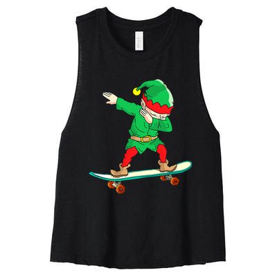 Dabbing Elf Skateboarding Boys Skateboarder Christmas Women's Racerback Cropped Tank