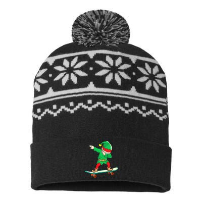 Dabbing Elf Skateboarding Boys Skateboarder Christmas USA-Made Snowflake Beanie