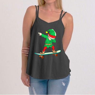 Dabbing Elf Skateboarding Boys Skateboarder Christmas Women's Strappy Tank