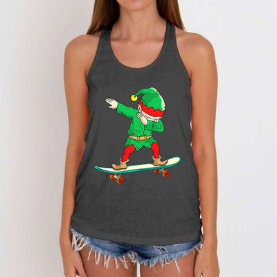 Dabbing Elf Skateboarding Boys Skateboarder Christmas Women's Knotted Racerback Tank