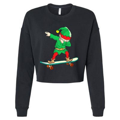 Dabbing Elf Skateboarding Boys Skateboarder Christmas Cropped Pullover Crew