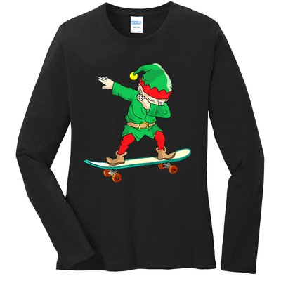 Dabbing Elf Skateboarding Boys Skateboarder Christmas Ladies Long Sleeve Shirt