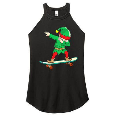 Dabbing Elf Skateboarding Boys Skateboarder Christmas Women's Perfect Tri Rocker Tank