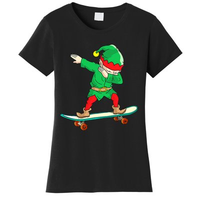 Dabbing Elf Skateboarding Boys Skateboarder Christmas Women's T-Shirt