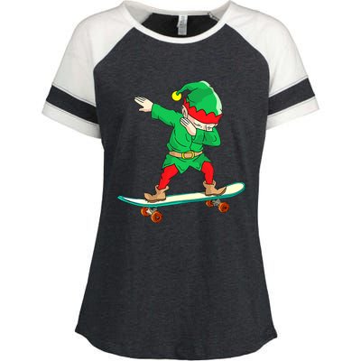 Dabbing Elf Skateboarding Boys Skateboarder Christmas Enza Ladies Jersey Colorblock Tee