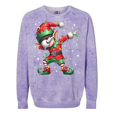 Dabbing Elf Santa Hat Christmas Lights Colorblast Crewneck Sweatshirt