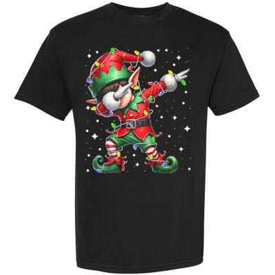 Dabbing Elf Santa Hat Christmas Lights Garment-Dyed Heavyweight T-Shirt