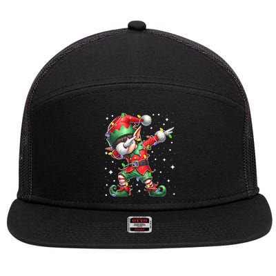 Dabbing Elf Santa Hat Christmas Lights 7 Panel Mesh Trucker Snapback Hat