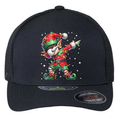 Dabbing Elf Santa Hat Christmas Lights Flexfit Unipanel Trucker Cap