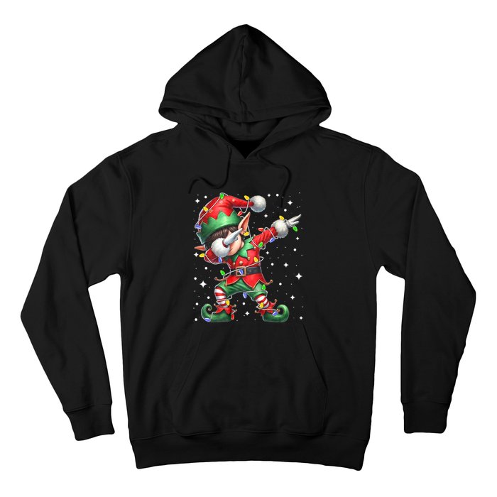 Dabbing Elf Santa Hat Christmas Lights Hoodie