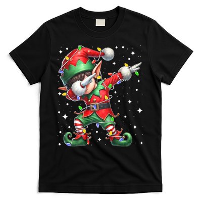 Dabbing Elf Santa Hat Christmas Lights T-Shirt