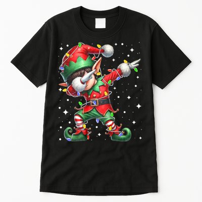 Dabbing Elf Santa Hat Christmas Lights Tall T-Shirt