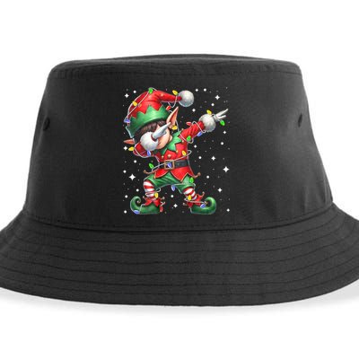 Dabbing Elf Santa Hat Christmas Lights Sustainable Bucket Hat