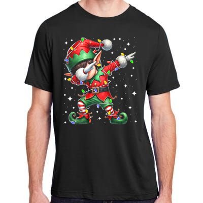 Dabbing Elf Santa Hat Christmas Lights Adult ChromaSoft Performance T-Shirt